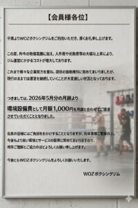 2026年5月分の月謝より、環境設設備費として月額1,000円を上記月謝と合わせていただきます。